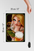 Holzschild Spruch 20x30cm Pinup Oh schon Bier Uhr