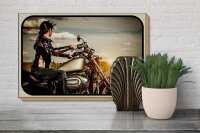 Holzschild Motorrad 30x20cm Frau Girl Sonnenaufgang
