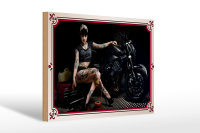 Holzschild Motorrad 30x20cm Biker Girl Pinup Frau Tattoo