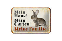 Blechschild Tiere 18x12cm Hase mein Haus Garten Familie