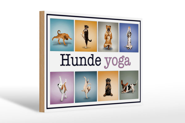Holzschild Hund 30x20cm Hunde Yoga Wanddeko bunt