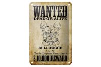 Blechschild Hund 12x18cm wanted dead Bulldogge Alias