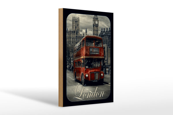 Holzschild London 20x30cm Sightseeing Bus red