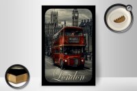 Holzschild London 20x30cm Sightseeing Bus red