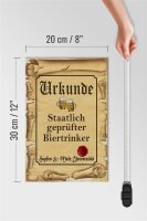 Holzschild Bier 20x30cm Urkunde geprüfter Biertrinker