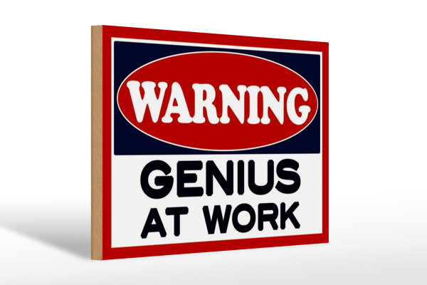Holzschild Hinweis 30x20cm Warning Genius at work