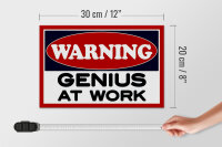 Holzschild Hinweis 30x20cm Warning Genius at work