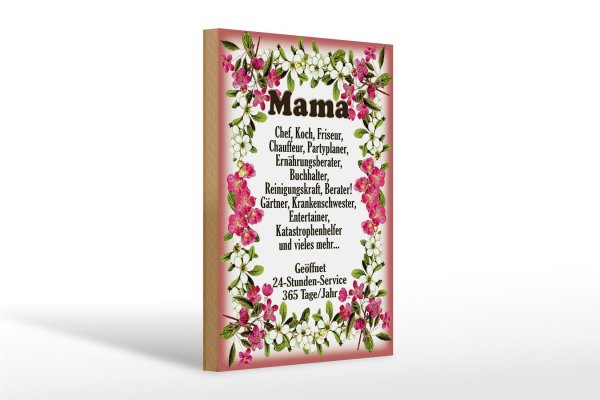 Holzschild Spruch 20x30cm Mama Chef Koch Friseur Blumen