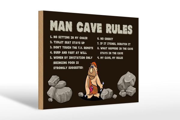 Holzschild Spruch 30x20cm man cave rules Männer Regeln