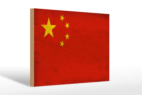 Holzschild Flagge 30x20cm China Fahne Wanddeko