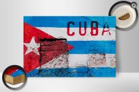 Holzschild Flagge 30x20cm Cuba Fahne auf eine Mauer