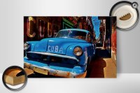 Holzschild Spruch 30x20cm Cuba Auto blauer Oldtimer