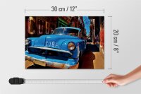 Holzschild Spruch 30x20cm Cuba Auto blauer Oldtimer