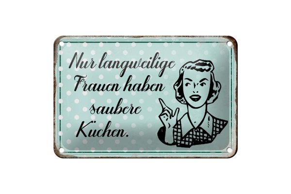 Blechschild Retro 18x12cm langweilige Frauen saubere Küchen