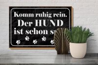 Holzschild Spruch 30x20cm Komm rein Hund ist schon satt