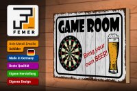 Holzschild Spruch 30x20cm Dart game room bring your Beer