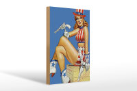 Holzschild Pin Up 20x30cm danger Cowgirl USA Pistole