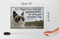 Holzschild Spruch 30x20cm Katze Vögelchen gezwitschert
