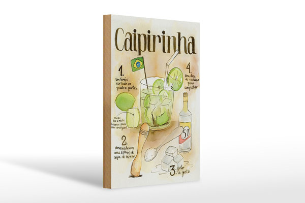 Holzschild Rezept 20x30cm Caipirinha limao dose de cachaca