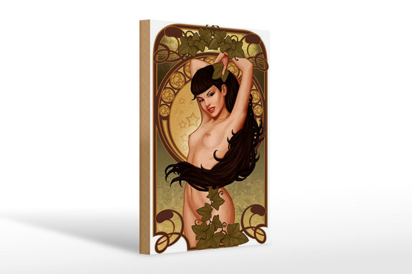 Holzschild Pin up 20x30cm sexy Frau Girl Efeu Piercing