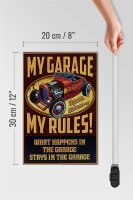 Holzschild Spruch 20x30cm my garage open 24 hrs my rules