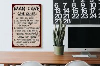 Holzschild Spruch 20x30cm Man cave my cave my rules
