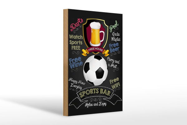 Holzschild Spruch 20x30cm sports bar free wine darts pool