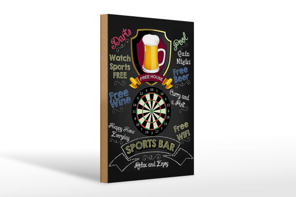 Holzschild Spruch 20x30cm sports bar Darts relax and enjoy