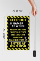 Holzschild Spruch 20x30cm keep out gamer at work own risk