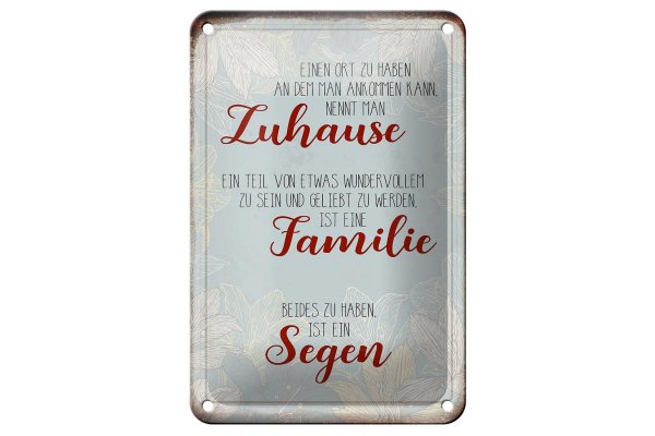 Blechschild Spruch 12x18cm Zuhause Familie Segen Schild