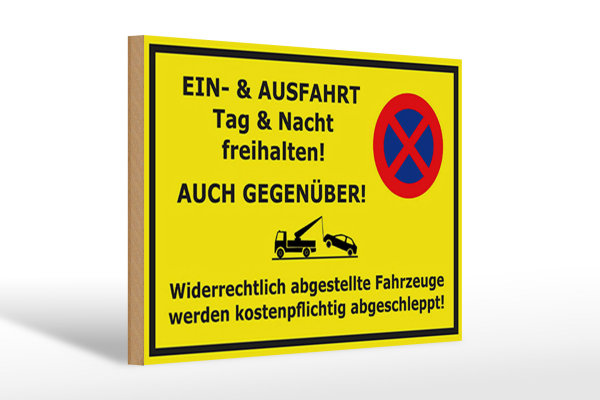 Holzschild Parken 30x20cm Ein- Ausfahrt Tag Nacht frei