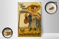 Holzschild Spruch 20x30cm wer Bier trinkt Landwitschaft