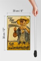 Holzschild Spruch 20x30cm wer Bier trinkt Landwitschaft