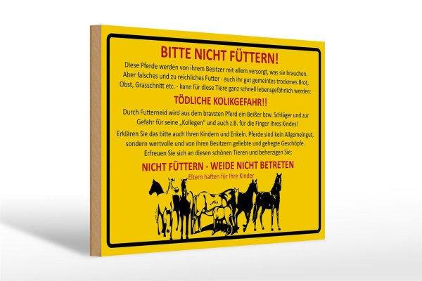 Holzschild Tiere 30x20cm bitte nicht füttern Pferde Weide