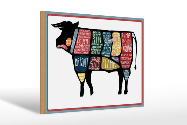 Holzschild Metzger 30x20cm Kuh Beef cuts Fleisch