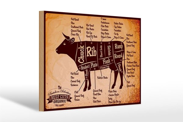 Holzschild Metzger 30x20cm Beef cuts Organic Metzgerei