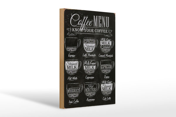 Holzschild Kaffee 20x30cm Coffee Menu Espresso Latte Flat
