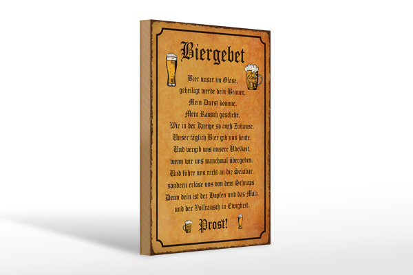 Holzschild Bier 20x30cm Biergebet unser im Glase Prost