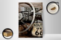 Holzschild Retro 20x30cm Auto Lenkrad Route US 66
