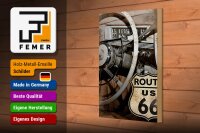 Holzschild Retro 20x30cm Auto Lenkrad Route US 66