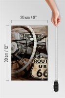 Holzschild Retro 20x30cm Auto Lenkrad Route US 66