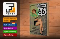 Holzschild Pin Up 20x30cm Highway 66 i love riding the 66