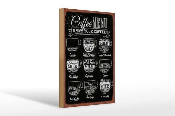Holzschild Kaffee 20x30cm Coffee Menu flat white Doppio