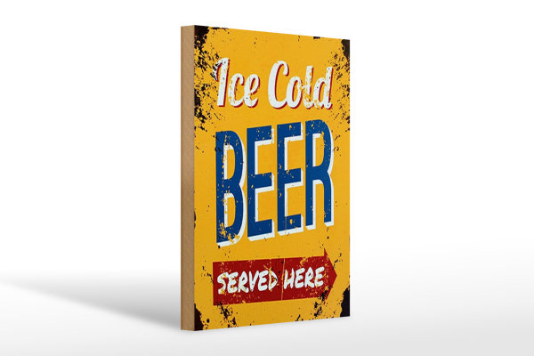 Holzschild Retro 20x30cm Ice Cold Beer served here Bier