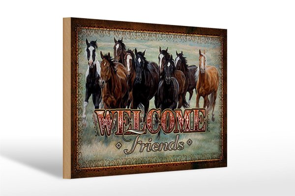 Holzschild Pferde 30x20cm welcome friends