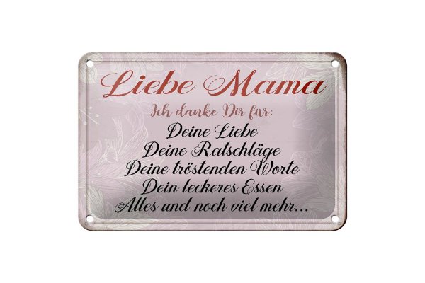 Blechschild Spruch 18x12cm liebe Mama ich danke dir Liebe