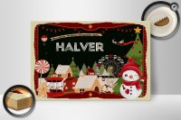 Holzschild Weihnachten Grüße aus HALVER Geschenk 30x20cm