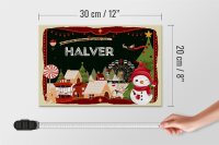 Holzschild Weihnachten Grüße aus HALVER Geschenk 30x20cm