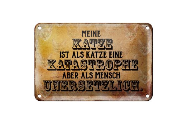 Blechschild Spruch 18x12cm meine Katze ist eine Katastrophe