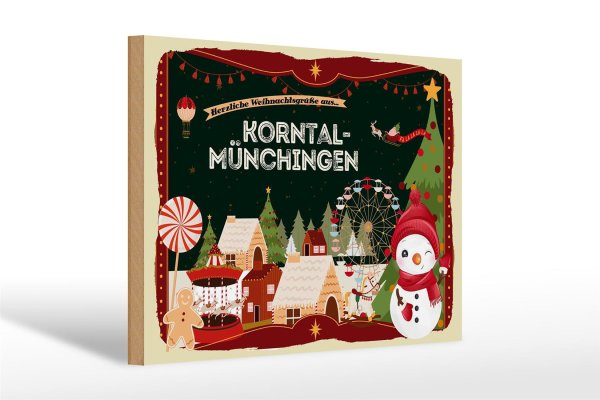 Holzschild Weihnachten Grüße KORNTAL-MÜNCHINGEN Fest 30x20cm